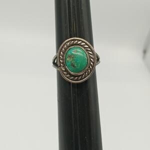 Vintage Native Sterling Silver Turquoise Ring Size 6 Old Pawn